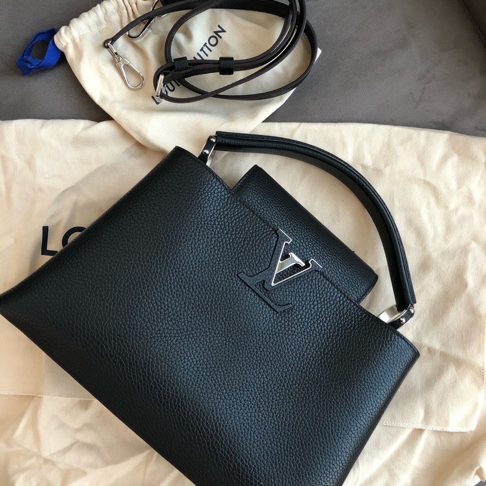 Louis Vuitton Black and Fuchsia Capucines Bag MM